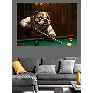 Bilardo Oynayan Bulldog Dekoratif Kanvas - Mdf Ahşap Tablo 50x70 cm