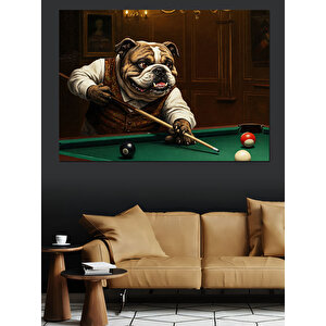 Bilardo Oynayan Bulldog Dekoratif Kanvas - Mdf Ahşap Tablo