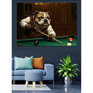 Bilardo Oynayan Bulldog Dekoratif Kanvas - Mdf Ahşap Tablo
