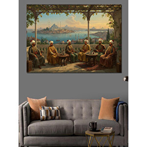 Çardakta Sohbet Eden Bilgeler Dekoratif Kanvas - Mdf Ahşap Tablo 70x100 cm
