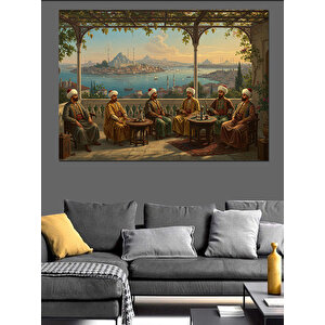 Çardakta Sohbet Eden Bilgeler Dekoratif Kanvas - Mdf Ahşap Tablo 70x100 cm