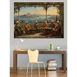 Çardakta Sohbet Eden Bilgeler Dekoratif Kanvas - Mdf Ahşap Tablo 25x35 cm