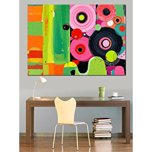 Renkli Soyut Daire Patlaması Dekoratif Kanvas - Mdf Ahşap Tablo 100x140 cm