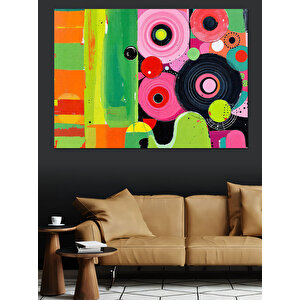 Renkli Soyut Daire Patlaması Dekoratif Kanvas - Mdf Ahşap Tablo 100x140 cm