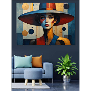Soyut Renkli Şapkalı Kadın Dekoratif Kanvas - Mdf Ahşap Tablo 50x70 cm