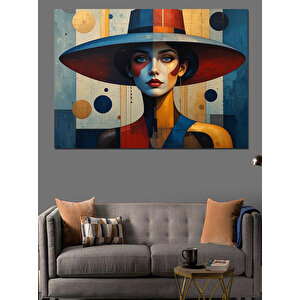 Soyut Renkli Şapkalı Kadın Dekoratif Kanvas - Mdf Ahşap Tablo 50x70 cm