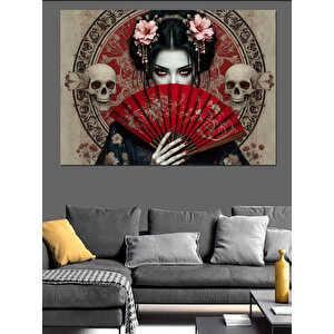 Yelpazeli Gotik Kadın Portresi Dekoratif Kanvas - Mdf Ahşap Tablo 100x140 cm