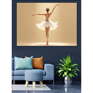 Beyaz Fonlu Zarif Balerin Dekoratif Kanvas - Mdf Ahşap Tablo