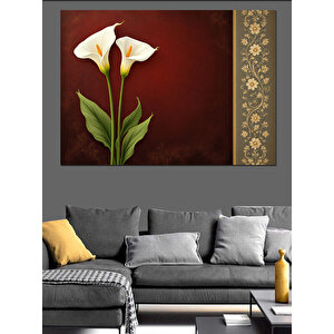Kırmızı Arka Plan Zambak Dekoratif Kanvas - Mdf Ahşap Tablo 100x140 cm