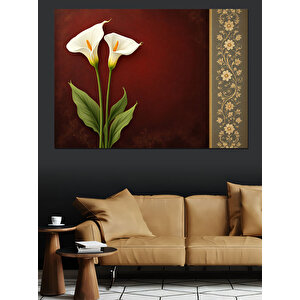 Kırmızı Arka Plan Zambak Dekoratif Kanvas - Mdf Ahşap Tablo 100x140 cm