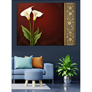 Kırmızı Arka Plan Zambak Dekoratif Kanvas - Mdf Ahşap Tablo 100x140 cm