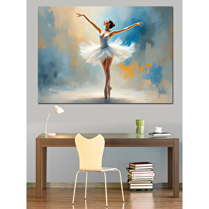 Mavi Fırçalı Balerin Figürü Dekoratif Kanvas - Mdf Ahşap Tablo 35x50 cm