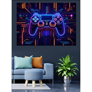 Neon Oyun Konsolu Simgesi Dekoratif Kanvas - Mdf Ahşap Tablo 35x50 cm