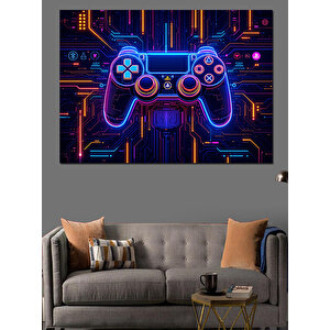 Neon Oyun Konsolu Simgesi Dekoratif Kanvas - Mdf Ahşap Tablo 35x50 cm