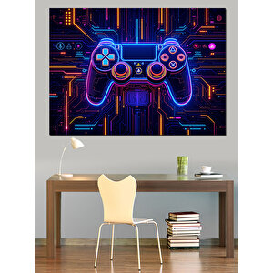 Neon Oyun Konsolu Simgesi Dekoratif Kanvas - Mdf Ahşap Tablo 35x50 cm