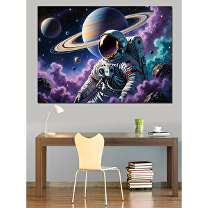 Uzayda Süzülen Astronot Dekoratif Kanvas - Mdf Ahşap Tablo