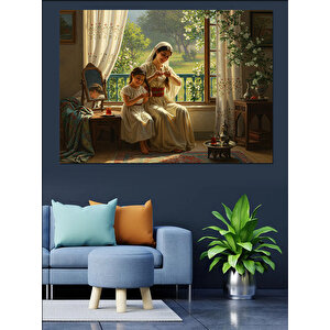Saçını Ören Anne Ve Çocuk Dekoratif Kanvas - Mdf Ahşap Tablo 70x100 cm