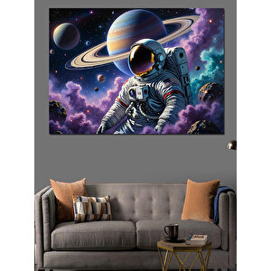 Uzayda Süzülen Astronot Dekoratif Kanvas - Mdf Ahşap Tablo
