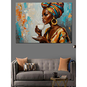 Fincan Tutan Renkli Kadın Dekoratif Kanvas - Mdf Ahşap Tablo 35x50 cm