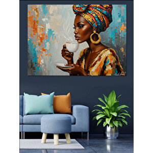 Fincan Tutan Renkli Kadın Dekoratif Kanvas - Mdf Ahşap Tablo