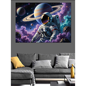 Uzayda Süzülen Astronot Dekoratif Kanvas - Mdf Ahşap Tablo 70x100 cm