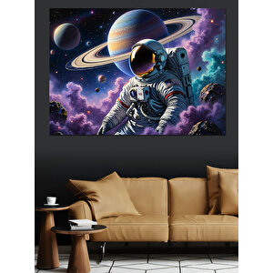 Uzayda Süzülen Astronot Dekoratif Kanvas - Mdf Ahşap Tablo 70x100 cm