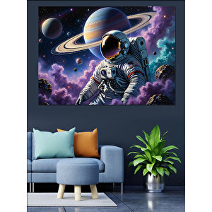 Uzayda Süzülen Astronot Dekoratif Kanvas - Mdf Ahşap Tablo 70x100 cm