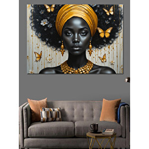 Altın Fonlu Siyah Kadın Dekoratif Kanvas - Mdf Ahşap Tablo 25x35 cm