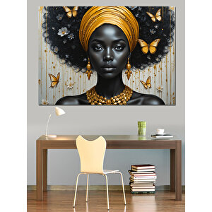 Altın Fonlu Siyah Kadın Dekoratif Kanvas - Mdf Ahşap Tablo 25x35 cm