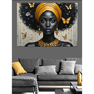 Altın Fonlu Siyah Kadın Dekoratif Kanvas - Mdf Ahşap Tablo 25x35 cm