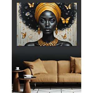 Altın Fonlu Siyah Kadın Dekoratif Kanvas - Mdf Ahşap Tablo