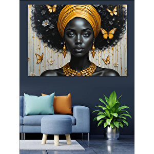 Altın Fonlu Siyah Kadın Dekoratif Kanvas - Mdf Ahşap Tablo