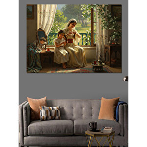 Saçını Ören Anne Ve Çocuk Dekoratif Kanvas - Mdf Ahşap Tablo 35x50 cm