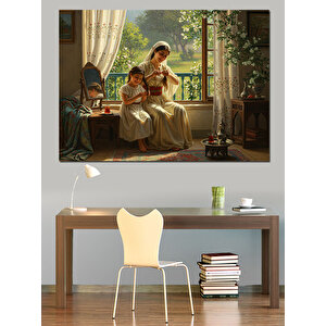 Saçını Ören Anne Ve Çocuk Dekoratif Kanvas - Mdf Ahşap Tablo 35x50 cm