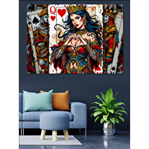 Kupa Kraliçesi Oyun Kartı Dekoratif Kanvas - Mdf Ahşap Tablo 35x50 cm