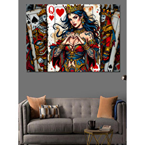 Kupa Kraliçesi Oyun Kartı Dekoratif Kanvas - Mdf Ahşap Tablo 35x50 cm