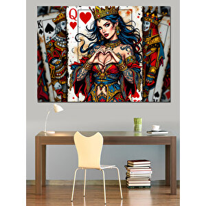 Kupa Kraliçesi Oyun Kartı Dekoratif Kanvas - Mdf Ahşap Tablo