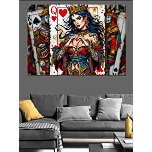 Kupa Kraliçesi Oyun Kartı Dekoratif Kanvas - Mdf Ahşap Tablo