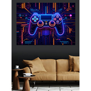 Neon Oyun Konsolu Simgesi Dekoratif Kanvas - Mdf Ahşap Tablo