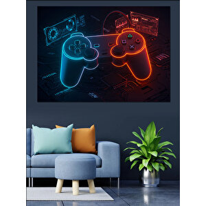 Renkli Neon Oyun Kolları Dekoratif Kanvas - Mdf Ahşap Tablo
