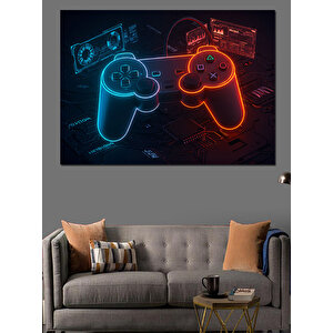 Renkli Neon Oyun Kolları Dekoratif Kanvas - Mdf Ahşap Tablo 70x100 cm