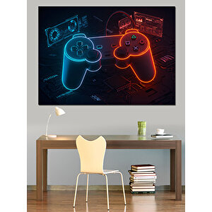 Renkli Neon Oyun Kolları Dekoratif Kanvas - Mdf Ahşap Tablo 70x100 cm
