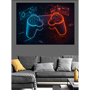 Renkli Neon Oyun Kolları Dekoratif Kanvas - Mdf Ahşap Tablo 70x100 cm
