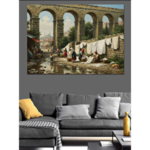Kemerde Çamaşır Asma Günü Dekoratif Kanvas - Mdf Ahşap Tablo 100x140 cm