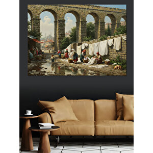 Kemerde Çamaşır Asma Günü Dekoratif Kanvas - Mdf Ahşap Tablo 100x140 cm