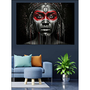 Siyah Beyaz Maskeli Kadın Dekoratif Kanvas - Mdf Ahşap Tablo 100x140 cm