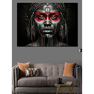 Siyah Beyaz Maskeli Kadın Dekoratif Kanvas - Mdf Ahşap Tablo 100x140 cm