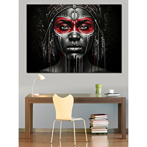 Siyah Beyaz Maskeli Kadın Dekoratif Kanvas - Mdf Ahşap Tablo 100x140 cm