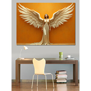 Altın Kanatlı Poz Veren Melek Dekoratif Kanvas - Mdf Ahşap Tablo 50x70 cm