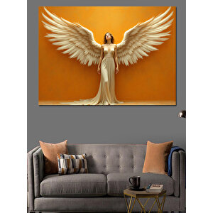 Altın Kanatlı Poz Veren Melek Dekoratif Kanvas - Mdf Ahşap Tablo 70x100 cm